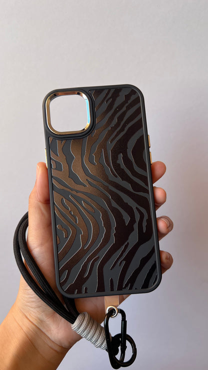 Carcasa iPhone 14/15 Plus - Cebra con Correa